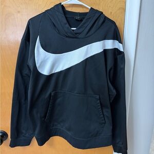 Nike Dri-FIT Black Pullover Hoodie XL Large White Swoosh Athletic Sweatshirt